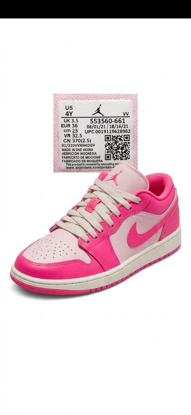 Nike Air Jordan 1 Retro Low Pink White Kids Youth Size 4Y 553560-661